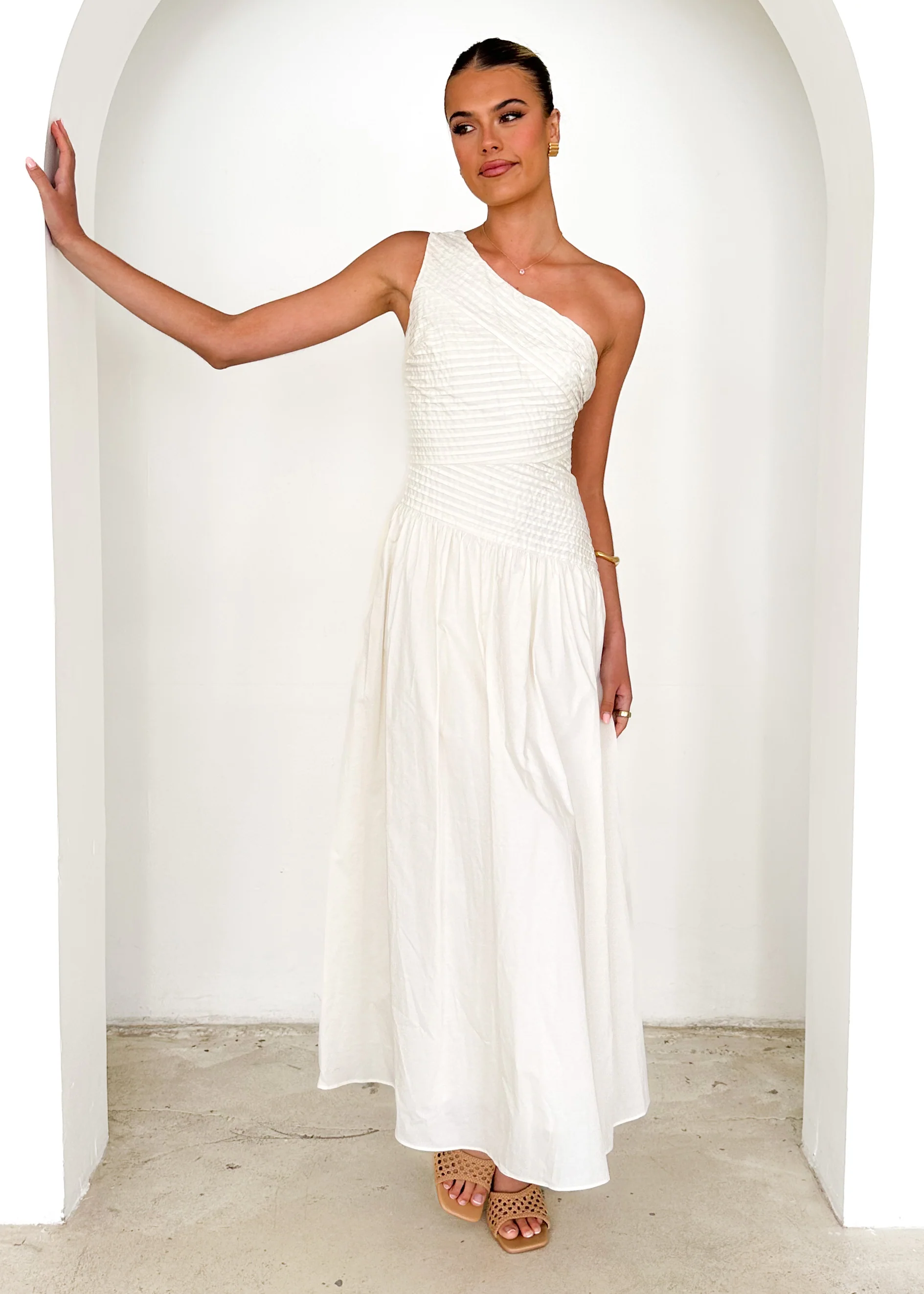 Tazzy One Shoulder Maxi Dress - Cream - Image 3