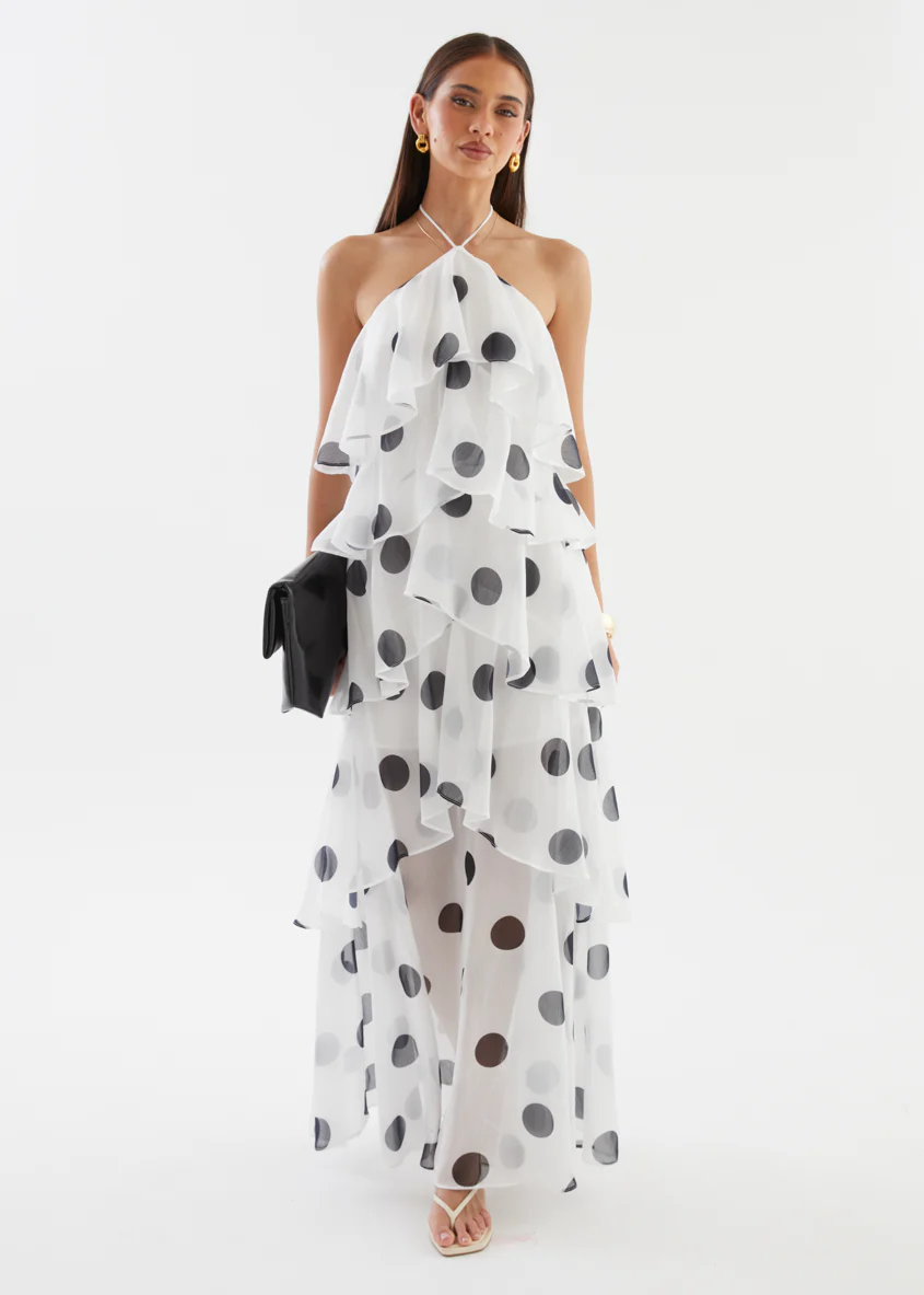 Telaena Halter Maxi Dress - White Polka - Image 4