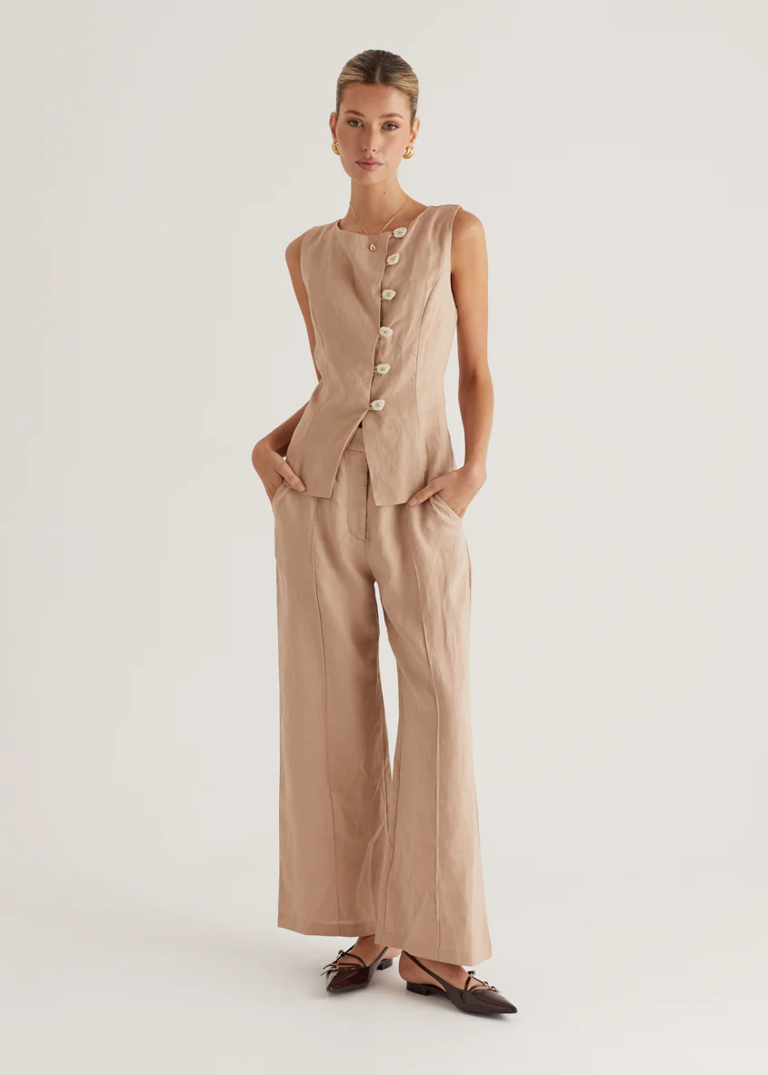 Thalia Linen Pants - Taupe - Image 12
