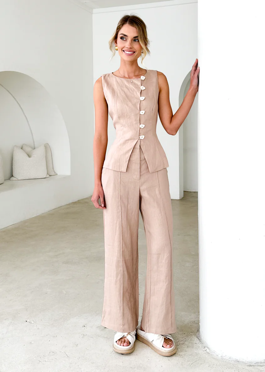Thalia Linen Pants - Taupe - Image 6