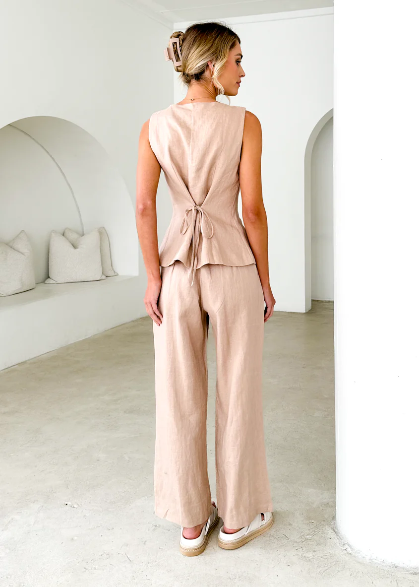 Thalia Linen Pants - Taupe - Image 8
