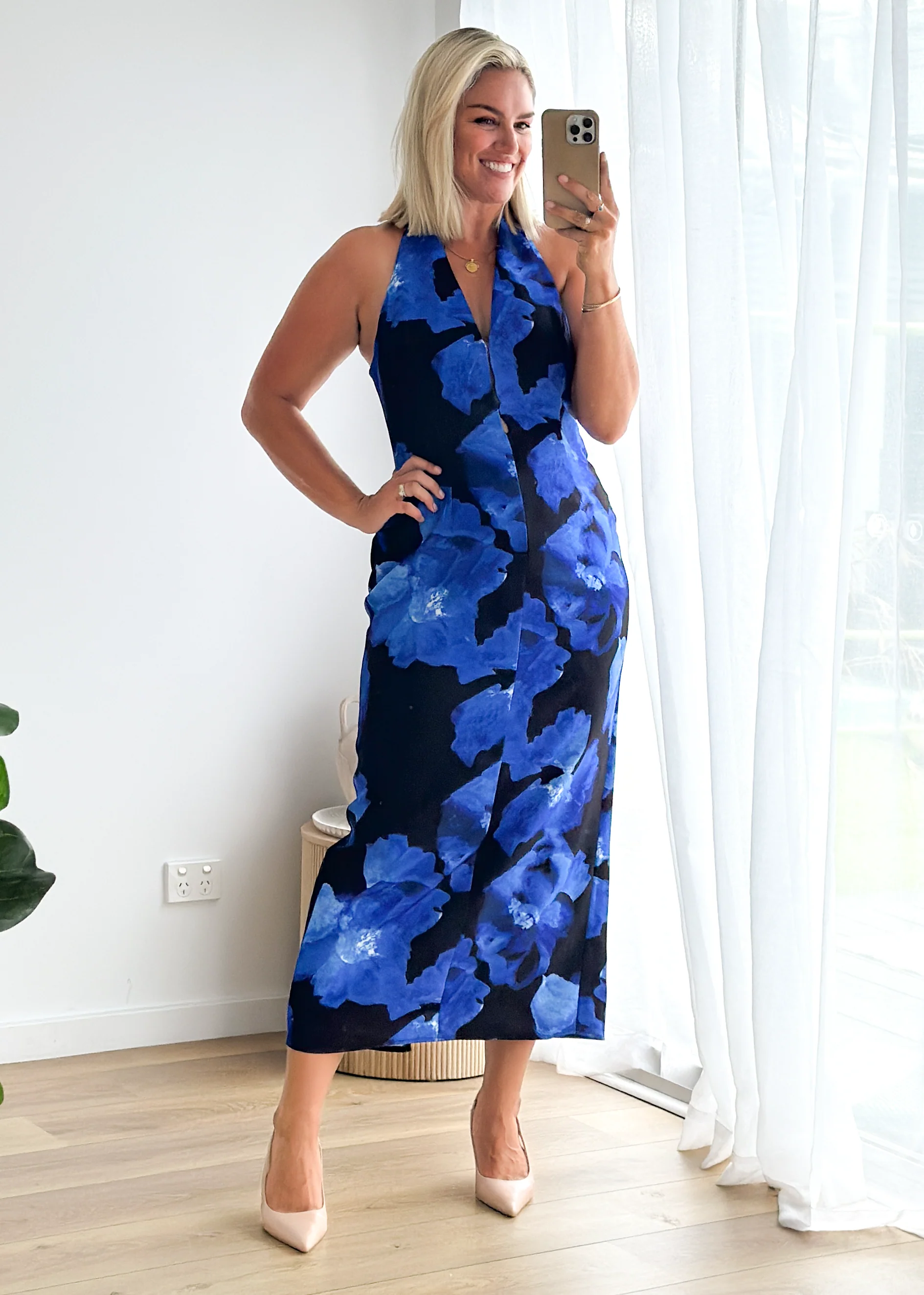 Tibetan Halter Maxi Dress - Blue Floral - Image 4