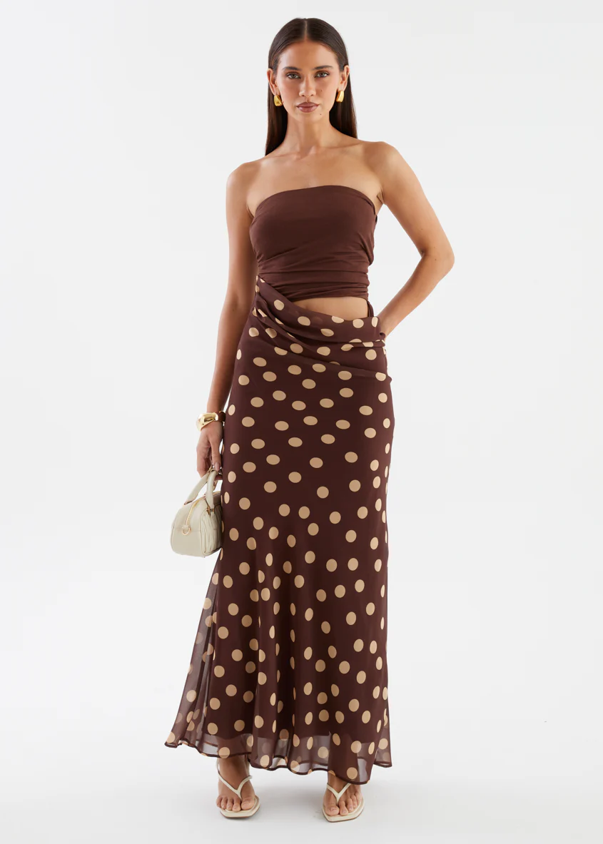 Tissy Strapless Maxi Dress - Chocolate Polka - Image 2