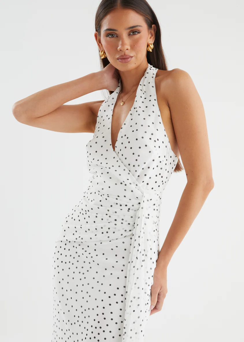 Tori Halter Maxi Dress - White Polka Dot - Image 10