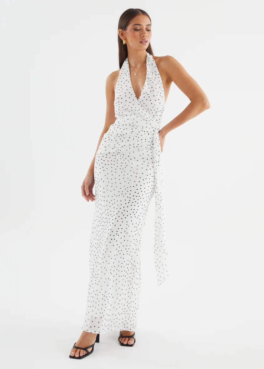 Tori Halter Maxi Dress - White Polka Dot - Image 7