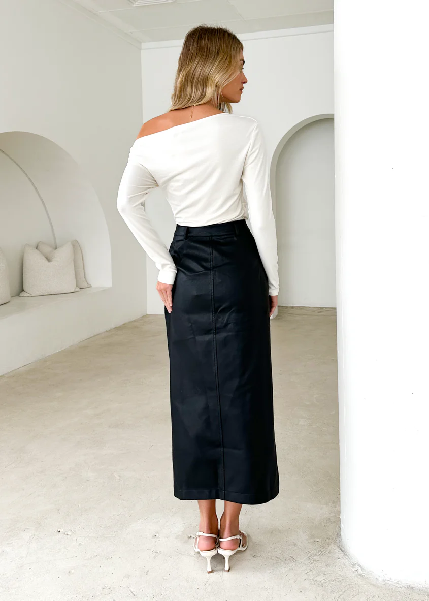 Tretra PU Maxi Skirt - Black - Image 7