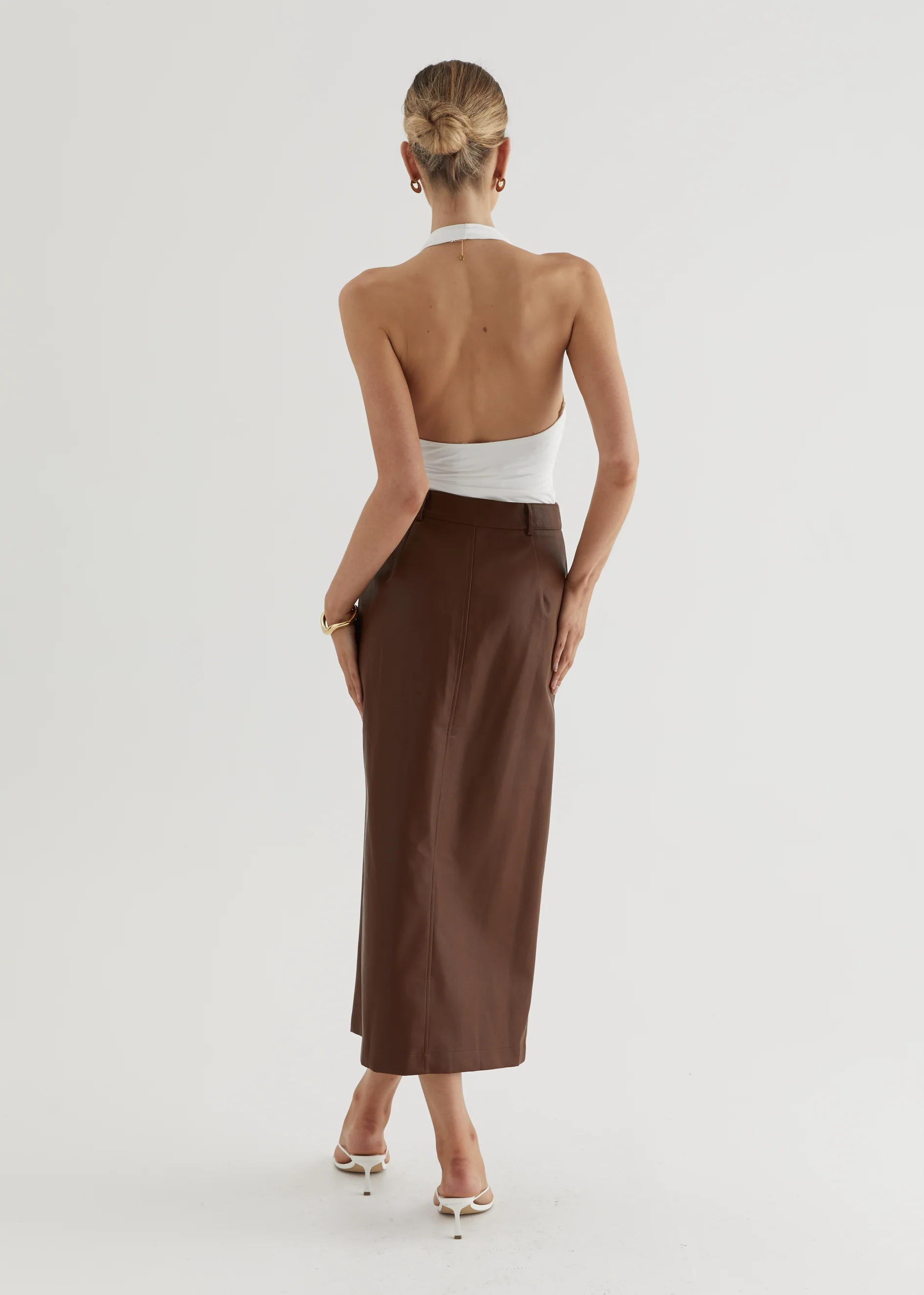 Tretra PU Maxi Skirt - Brown - Image 12