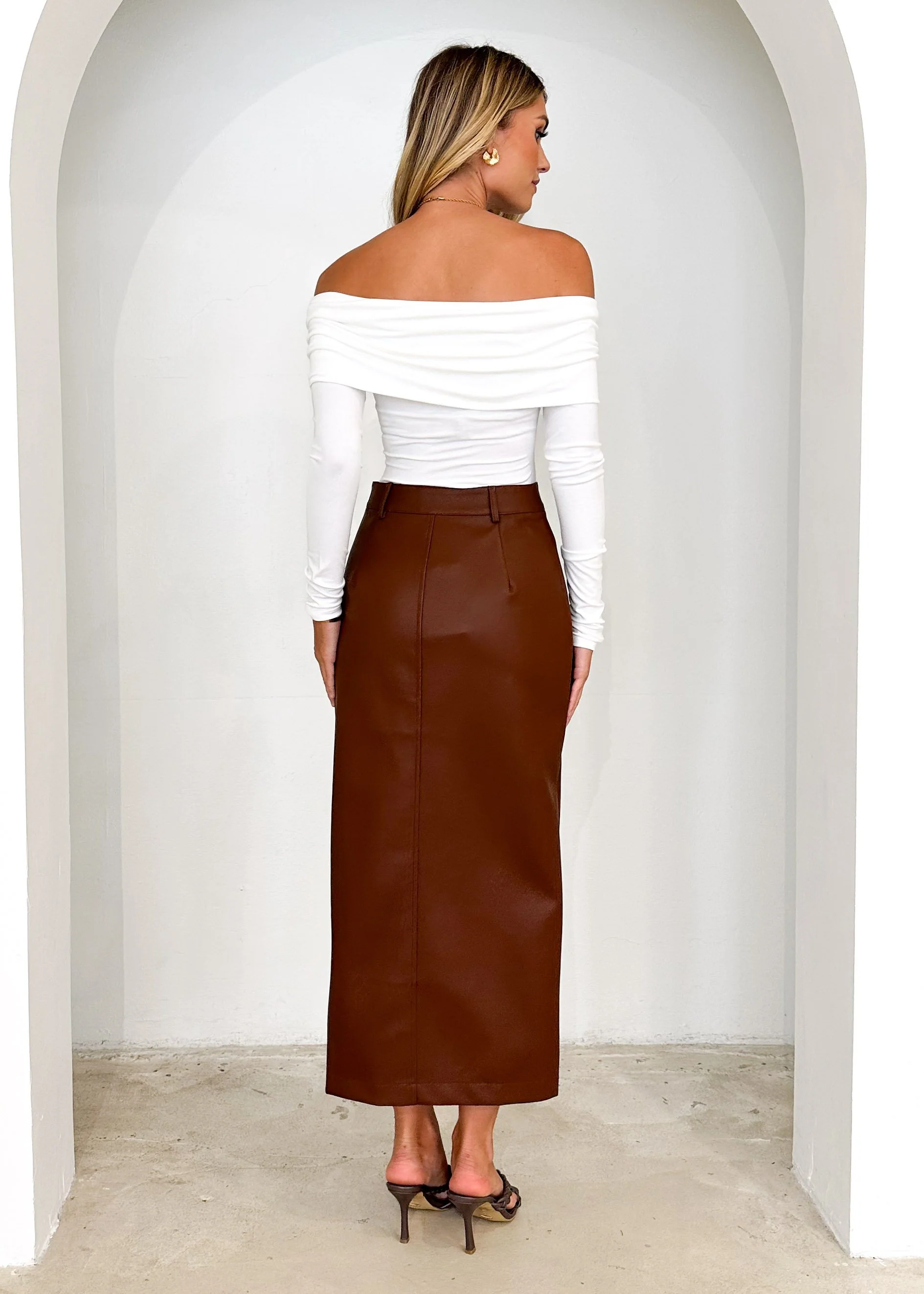 Tretra PU Maxi Skirt - Brown - Image 18