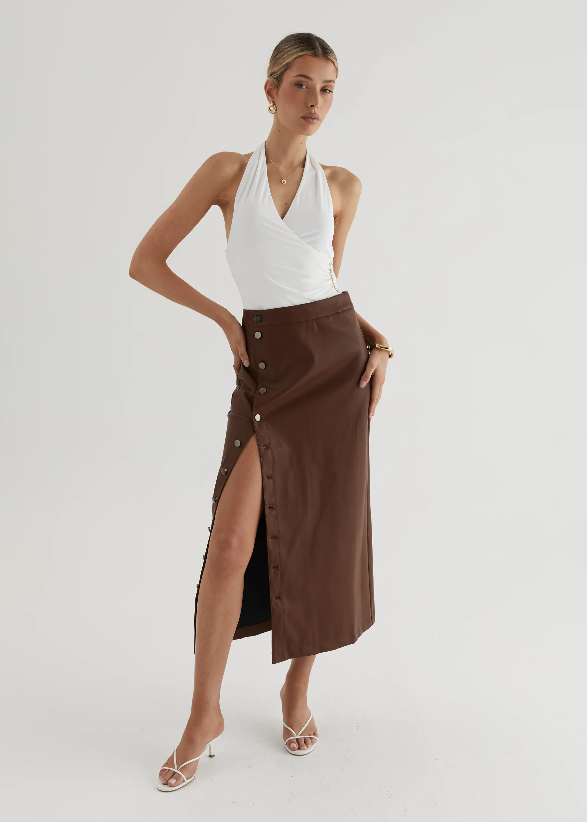Tretra PU Maxi Skirt - Brown - Image 8