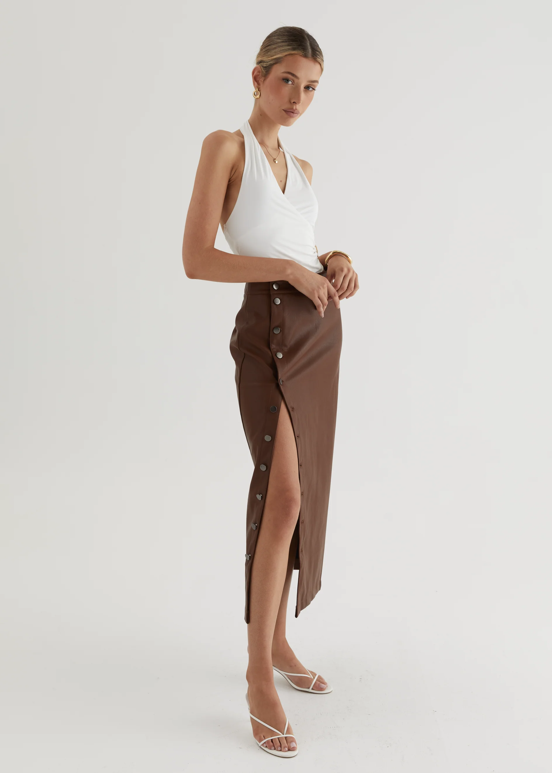 Tretra PU Maxi Skirt - Brown - Image 9