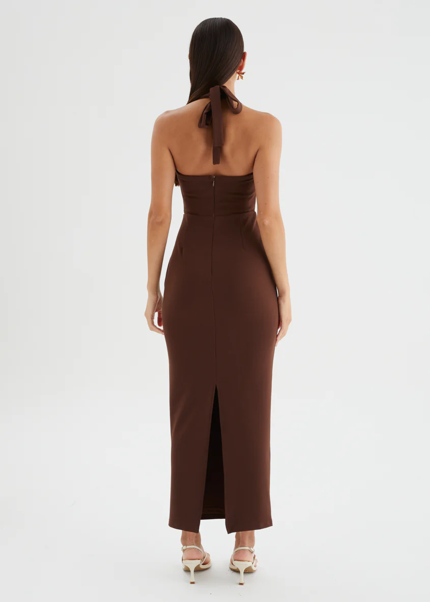 Vickie Halter Maxi Dress - Chocolate - Image 7