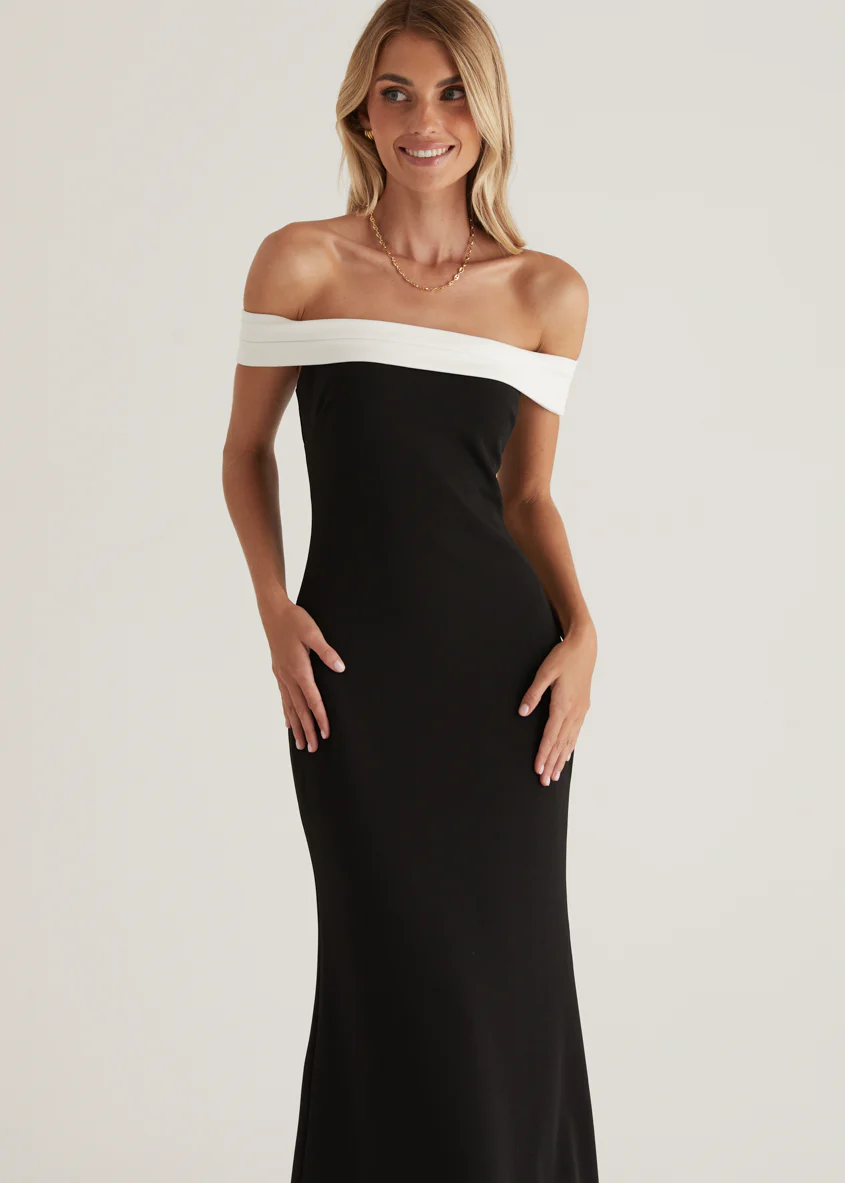 Violet Off Shoulder Maxi Dress - Black - Image 5