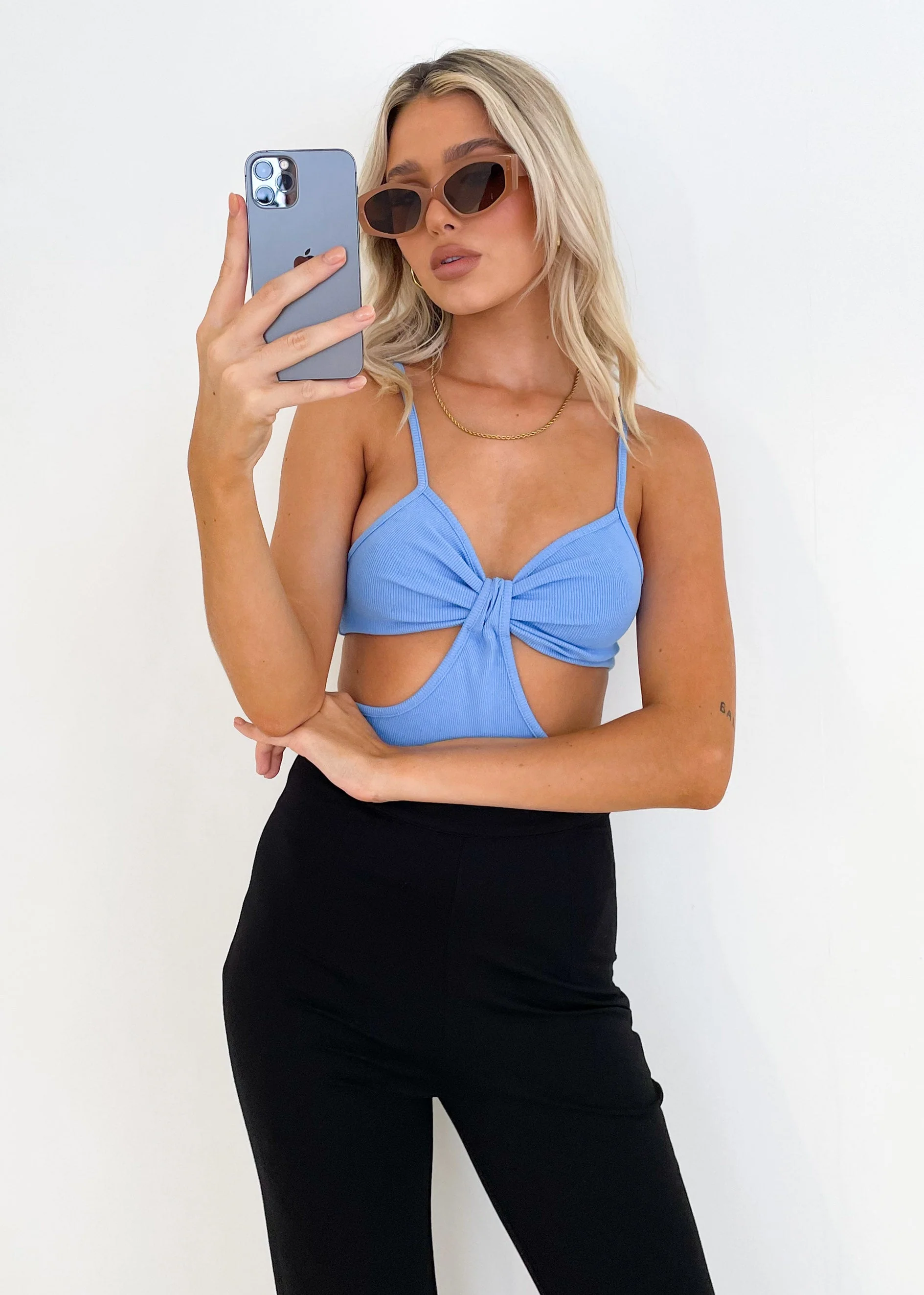 Vivacious Cut Out Knit Top - Cobalt - Image 9