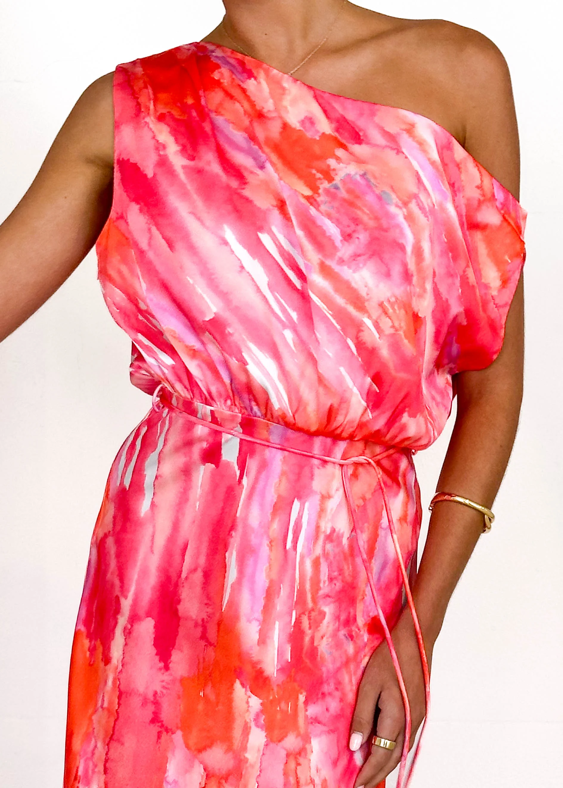 Vivian One Shoulder Maxi Dress - Pink Splash - Image 6