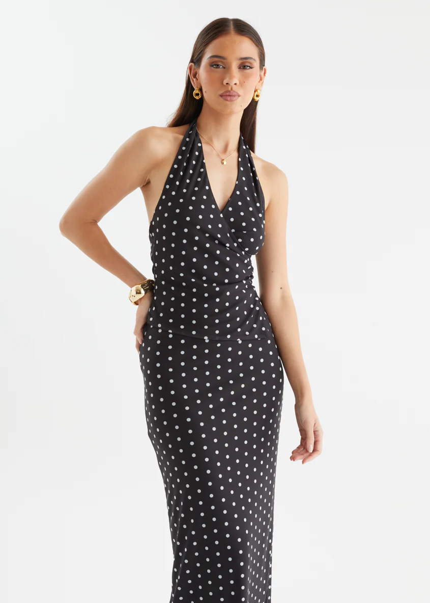 Weslee Mesh Halter Top - Black Polka - Image 2