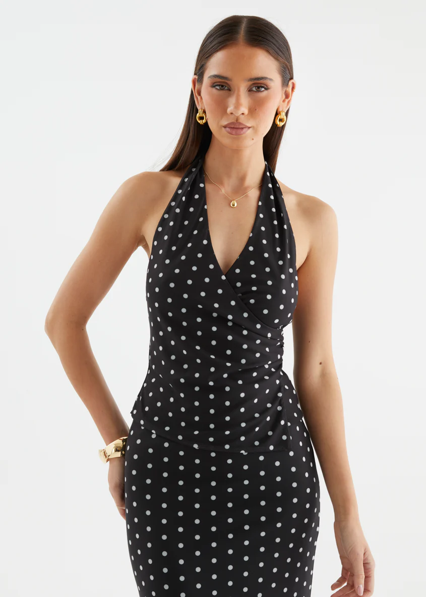 Weslee Mesh Halter Top - Black Polka - Image 5