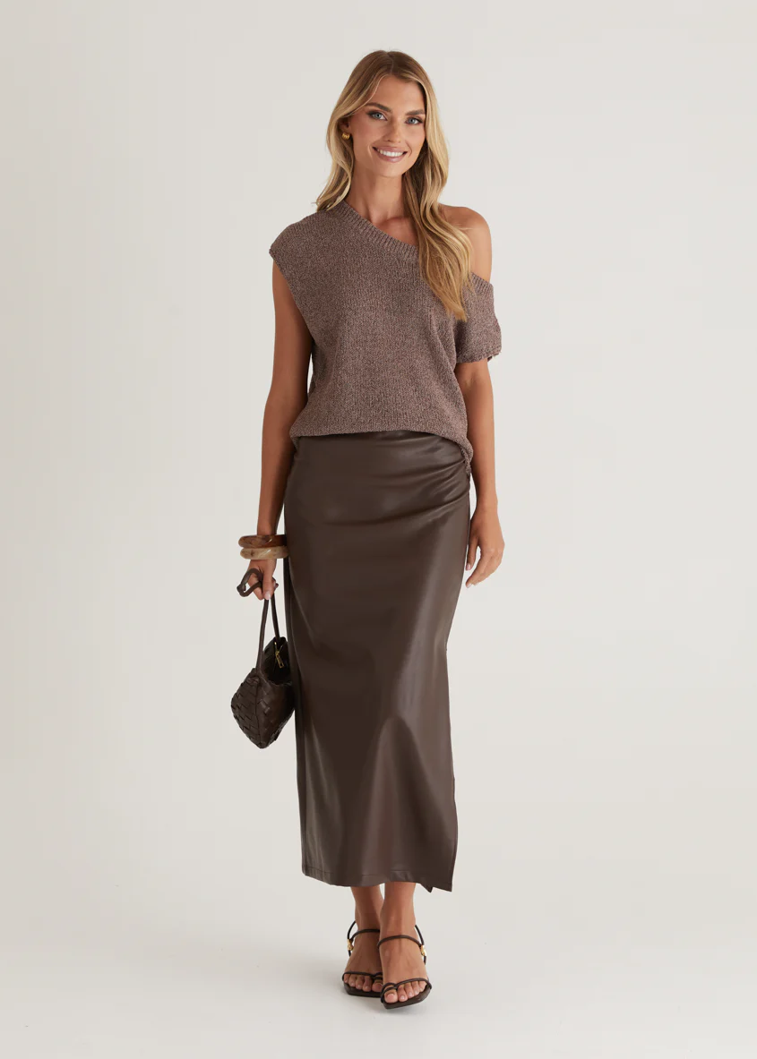 Whisky PU Midi Skirt - Espresso