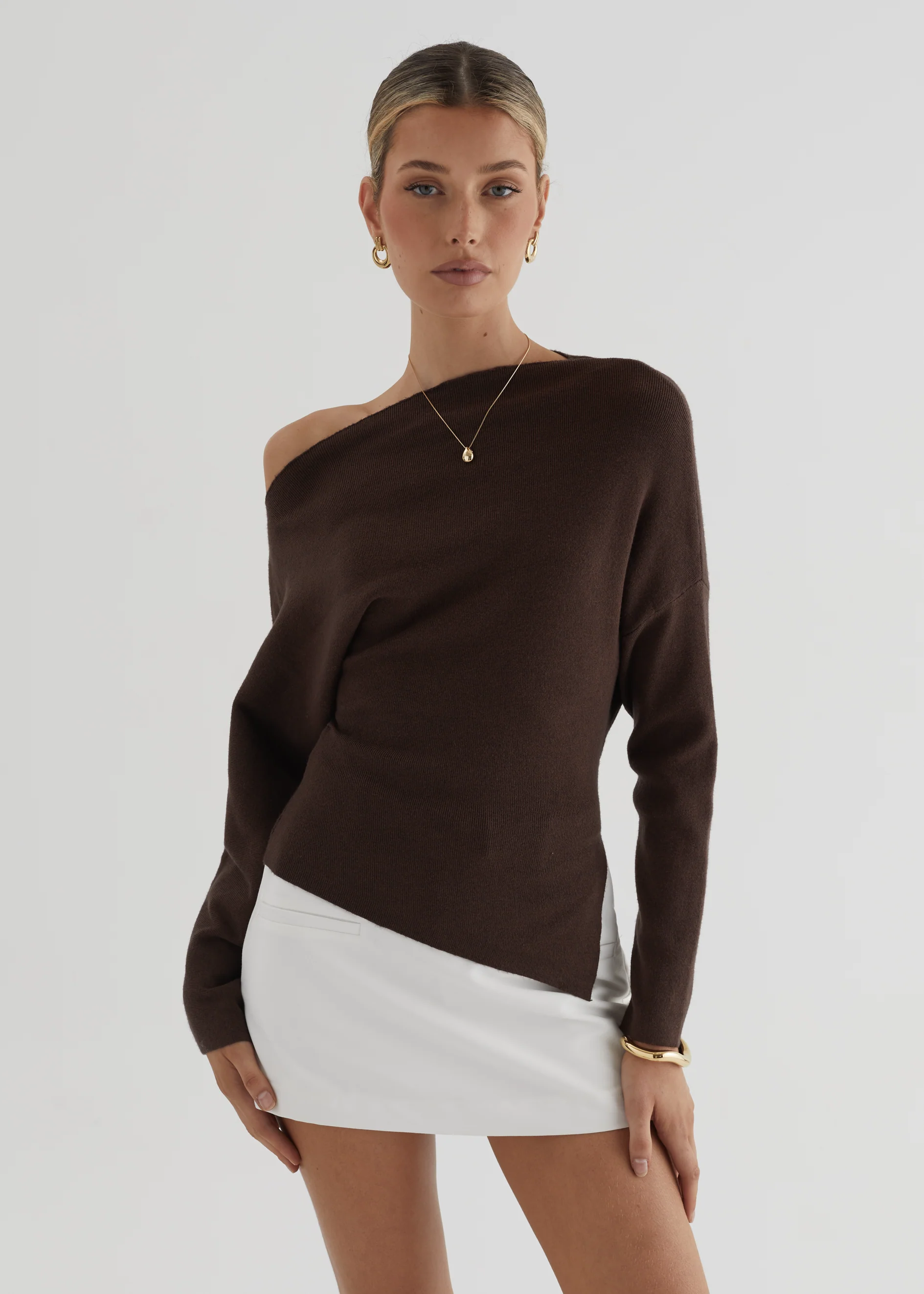 Willowly One Shoulder Knit Top - Chocolate - Image 3
