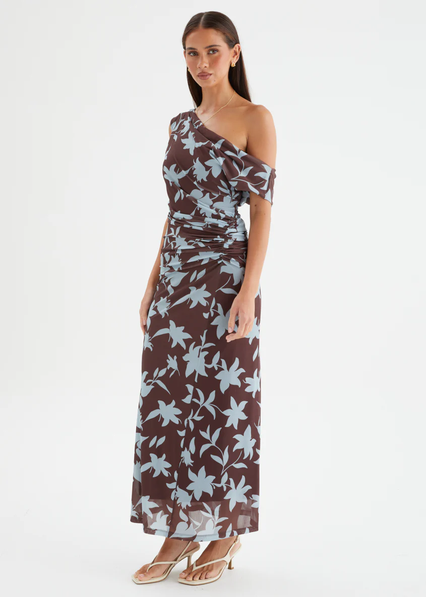 Xali Drop Shoulder Mesh Maxi Dress - Choc Blue Leaf - Image 6