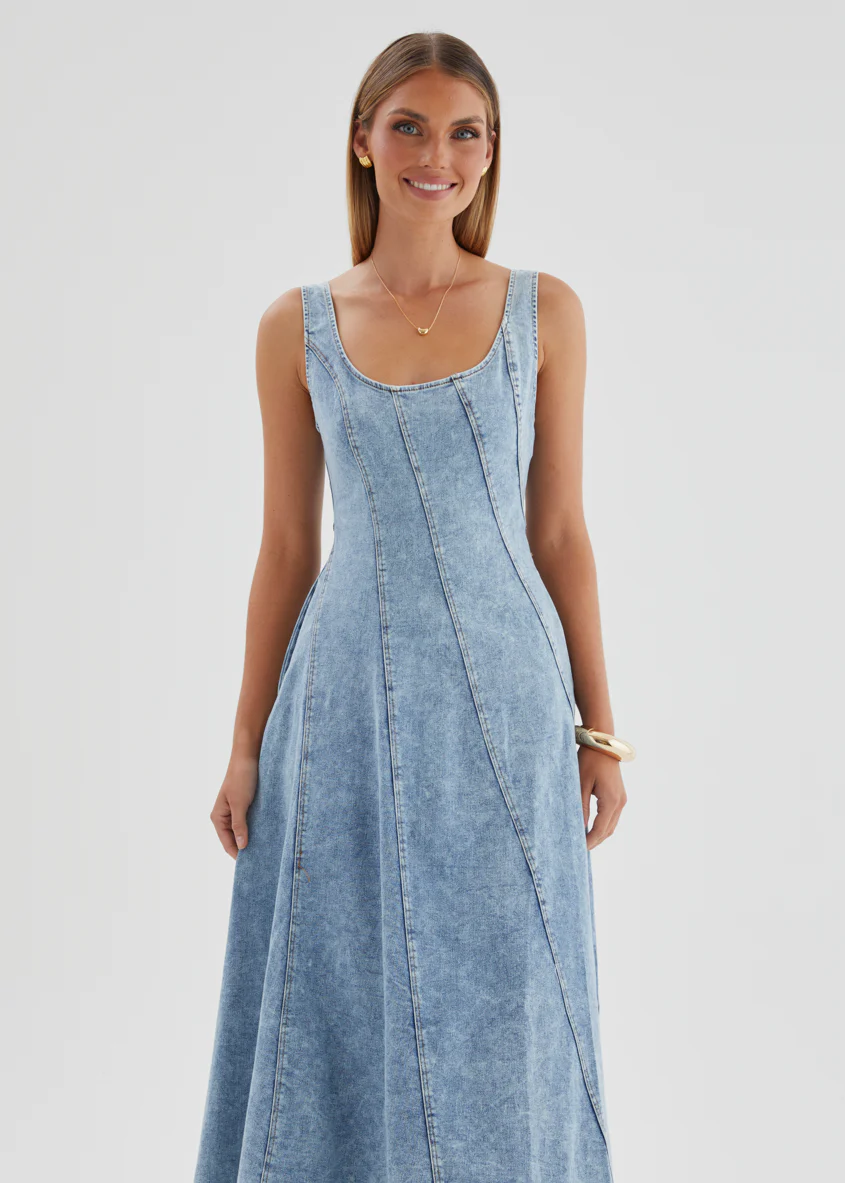Yasmin Denim Midi Dress - Washed Blue - Image 4