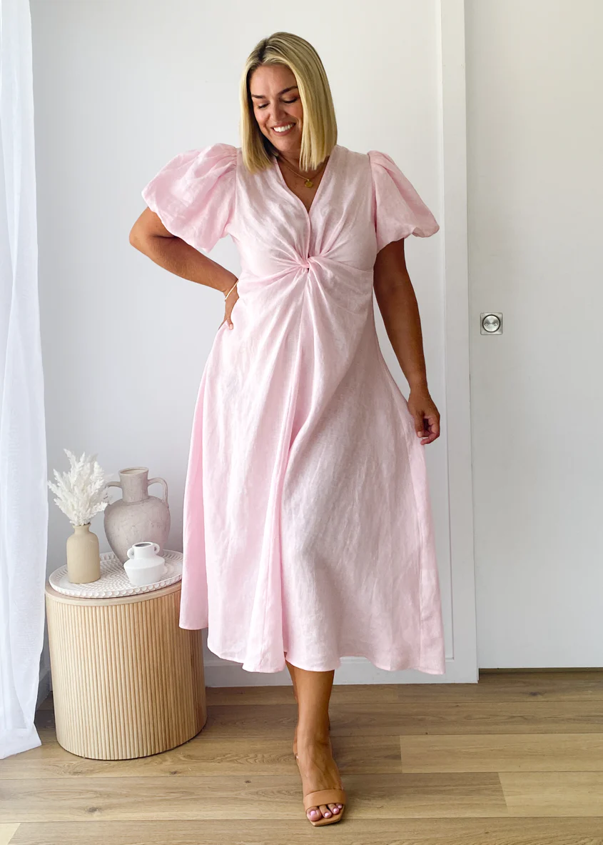 Yilkia Linen Midi Dress - Blush - Image 5