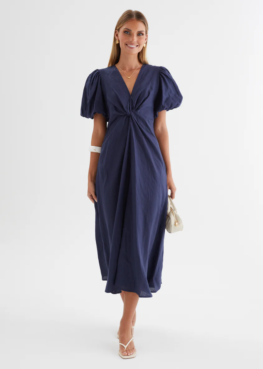 Yilkia Linen Midi Dress - Navy - Image 6