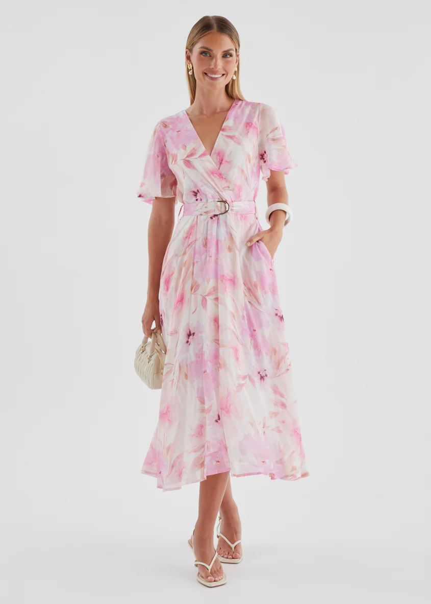 Zanzibar Midi Dress - Pink Floral