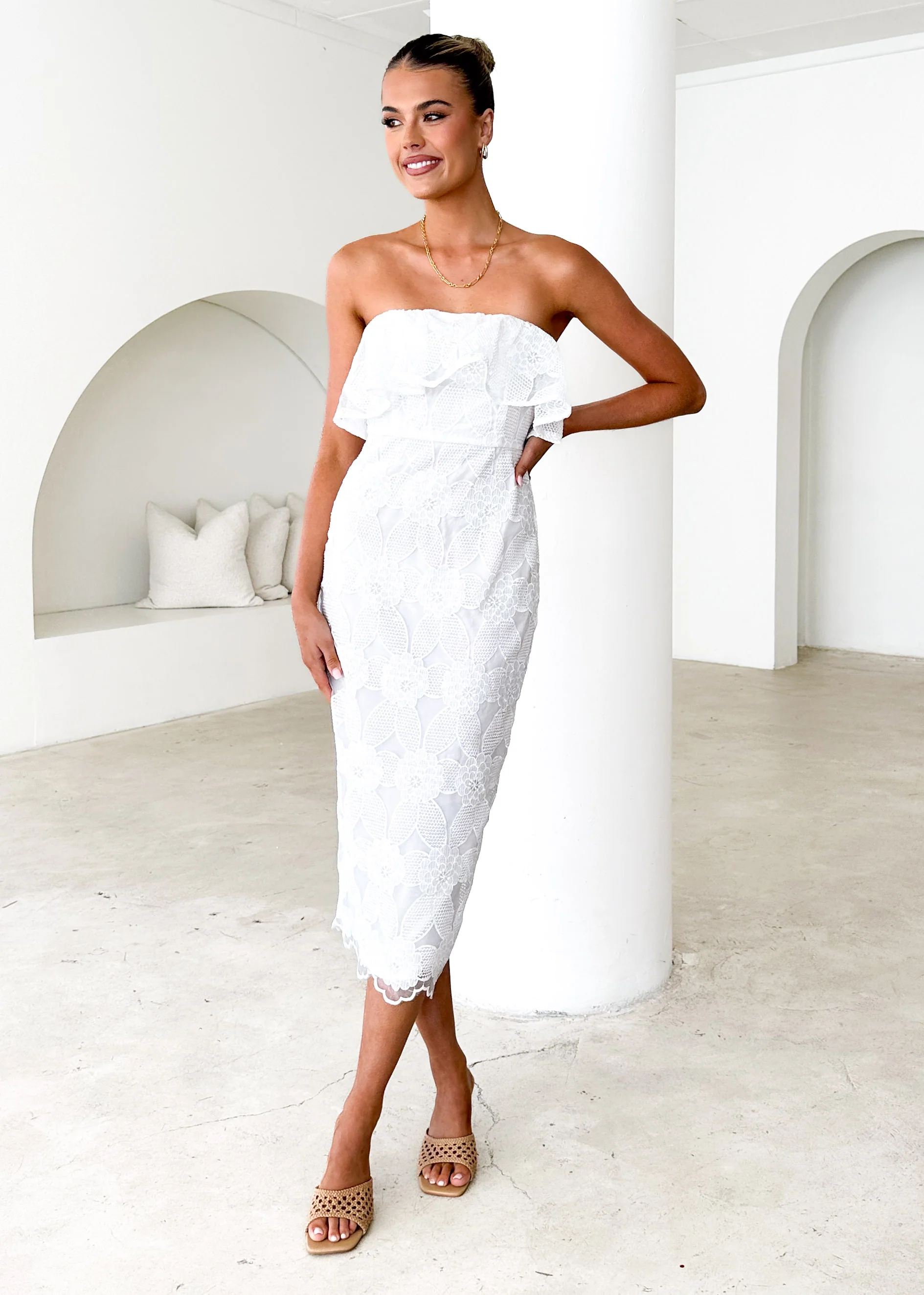 Zara Strapless Midi Dress - White Lace - Image 2