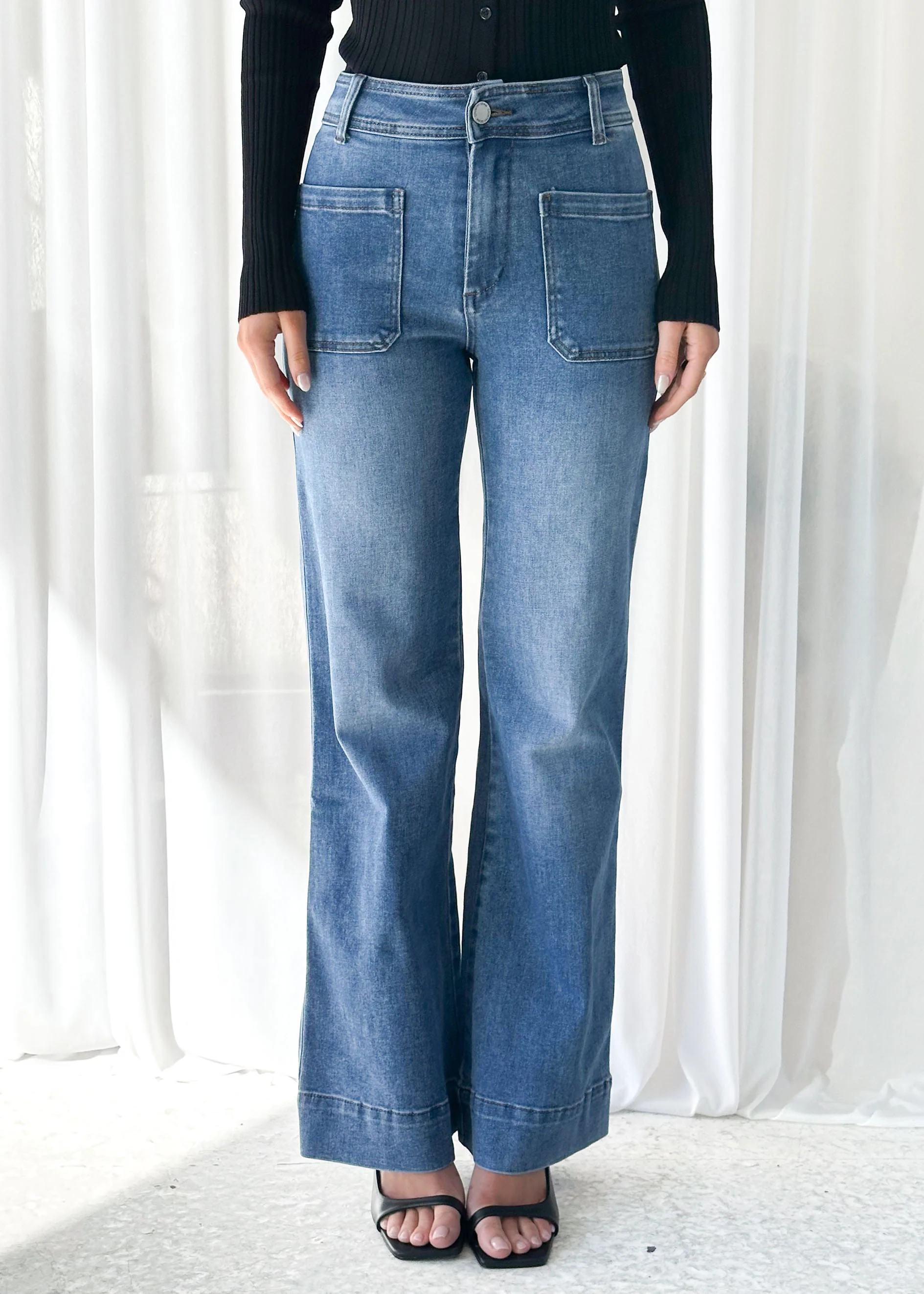 Zekroe Wide Leg Jeans - Mid Blue - Image 15