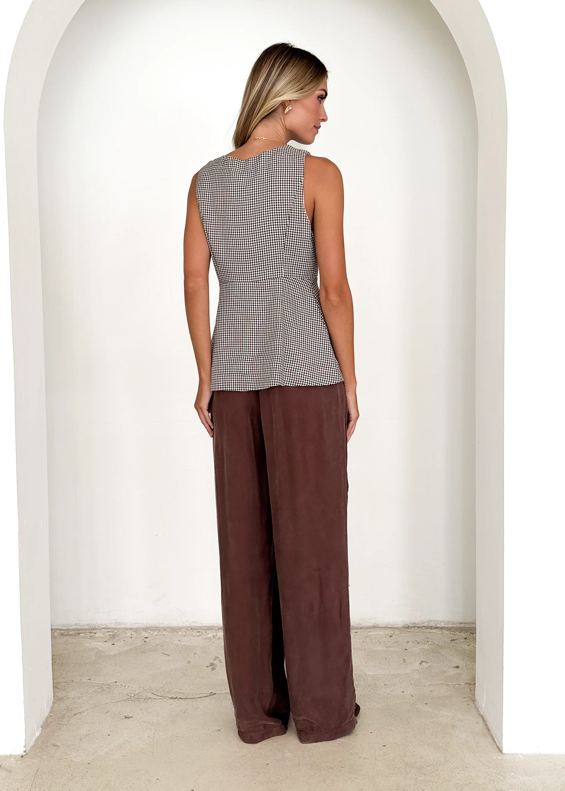 Zurich Vest Top - Brown Check - Image 14
